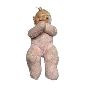 Vintage KNICKERBOCKER SLEEPY HEAD Rubber Face Doll 1950's Plush Toy PINK BLONDE